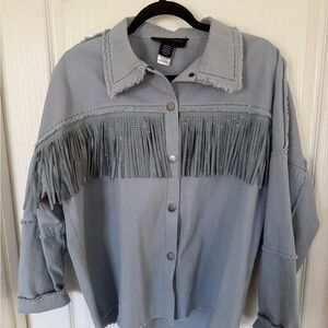 Fringed Jean Jacket in Light Blue